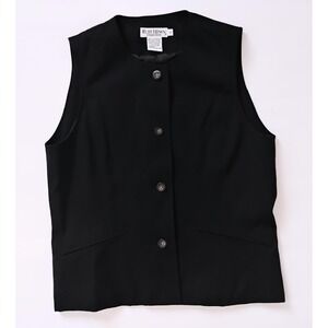Vintage Womens Wool Vest Size S Black Button Front Tailored Dark Academia